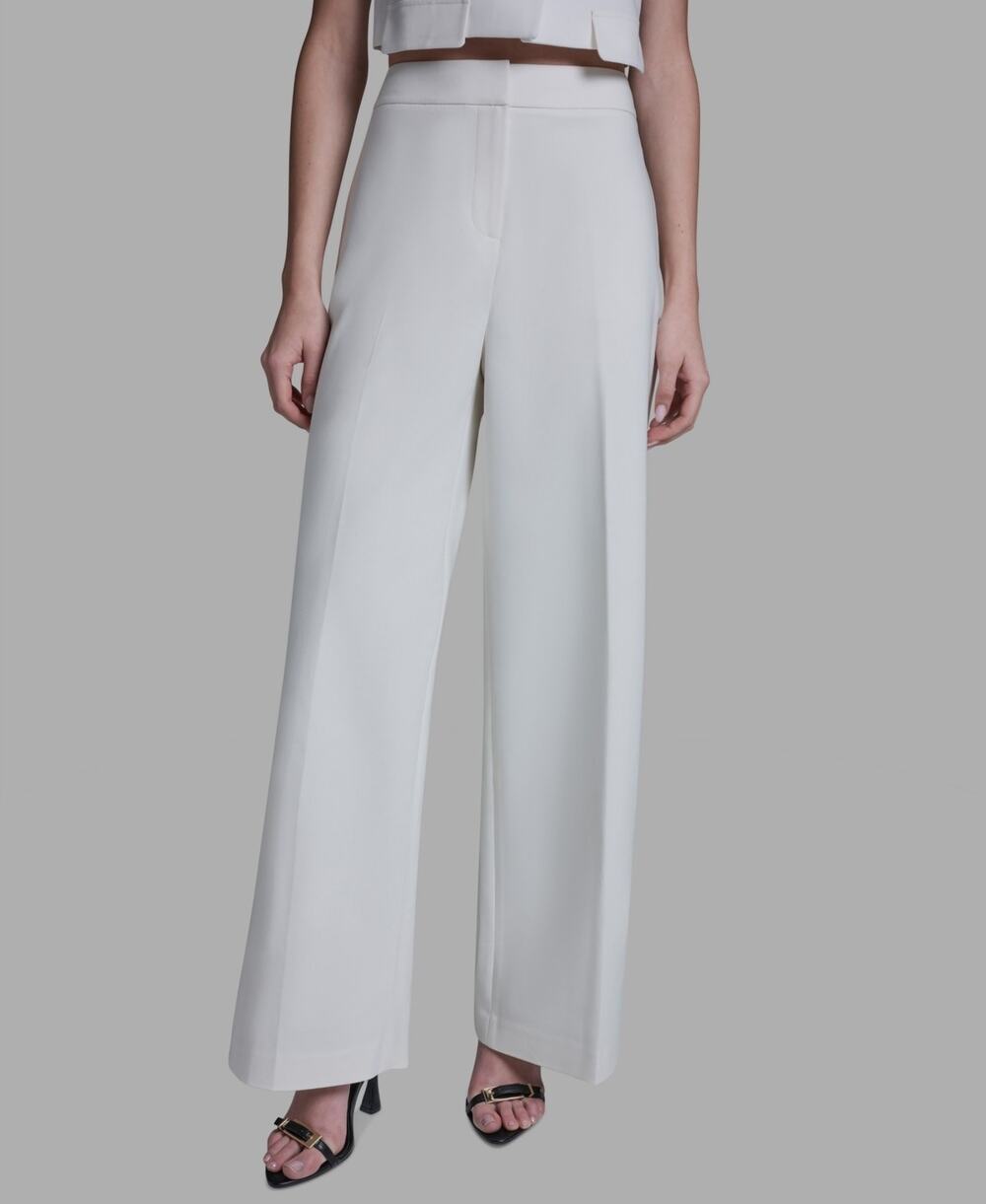 BCBG Women's High-Rise Wide-Leg Pants Ivory Size 10 3666
